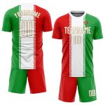 Personalized Red White Kelly Green-Old Gold Sublimation Iranian Flag Soccer Uniform Jersey Team Custom Name and Number