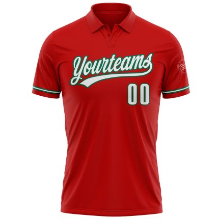 Personalized Red White-Kelly Green Performance Vapor Golf Polo Shirt Team Custom Name and Number