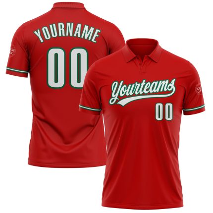 Personalized Red White-Kelly Green Performance Vapor Golf Polo Shirt Team Custom Name and Number