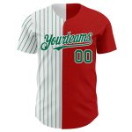 Personalized Red White-Kelly Green Pinstripe Authentic Split Fashion Baseball Jersey Team Custom Name and Number