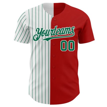 Personalized Red White-Kelly Green Pinstripe Authentic Split Fashion Baseball Jersey Team Custom Name and Number