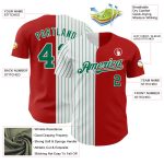 Personalized Red White-Kelly Green Pinstripe Authentic Split Fashion Baseball Jersey Team Custom Name and Number
