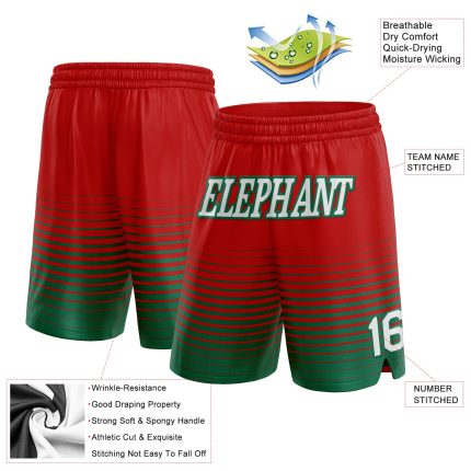 Personalized Red White-Kelly Green Pinstripe Fade Fashion Authentic Basketball Shorts Team Custom Name and Number