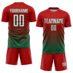 Personalized Red White-Kelly Green Pinstripe Fade Fashion Sublimation Soccer Uniform Jersey Team Custom Name and Number