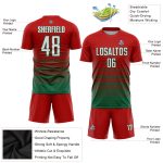 Personalized Red White-Kelly Green Pinstripe Fade Fashion Sublimation Soccer Uniform Jersey Team Custom Name and Number