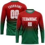 Personalized Red White-Kelly Green Sublimation Long Sleeve Fade Fashion Soccer Uniform Jersey Team Custom Name and Number