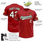 Personalized Red White-Kelly Green Two-Button Unisex Softball Jersey Team Custom Name and Number
