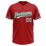 Personalized Red White-Kelly Green Two-Button Unisex Softball Jersey Team Custom Name and Number