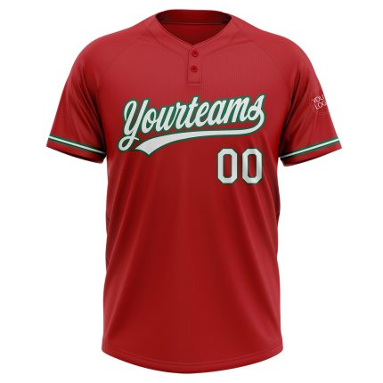 Personalized Red White-Kelly Green Two-Button Unisex Softball Jersey Team Custom Name and Number