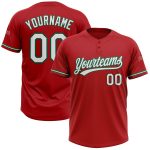 Personalized Red White-Kelly Green Two-Button Unisex Softball Jersey Team Custom Name and Number