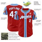 Personalized Red White-Light Blue 3 Colors Arm Shapes Authentic Baseball Jersey Team Custom Name and Number
