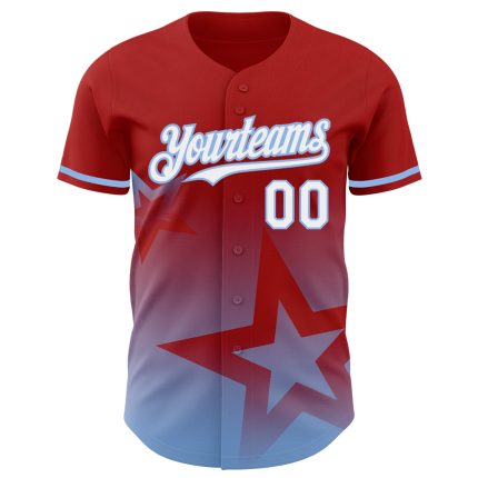 Personalized Red White-Light Blue 3D Pattern Design Gradient Style Twinkle Star Authentic Baseball Jersey Team Custom Name and Number