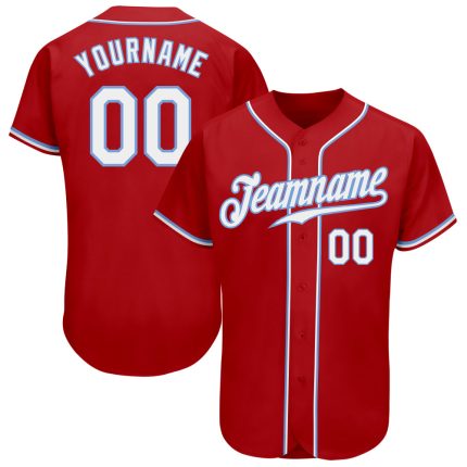 Personalized Red White-Light Blue Authentic Baseball Jersey