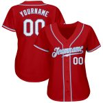 Personalized Red White-Light Blue Authentic Baseball Jersey