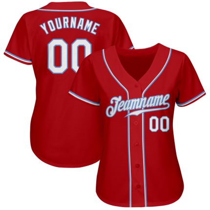 Personalized Red White-Light Blue Authentic Baseball Jersey