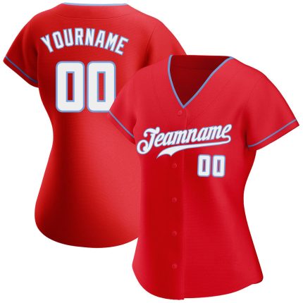 Personalized Red White-Light Blue Authentic Baseball Jersey Team Custom Name and Number