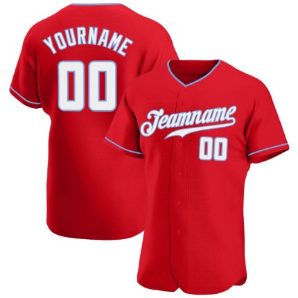 Personalized Red White-Light Blue Authentic Baseball Jersey Team Custom Name and Number