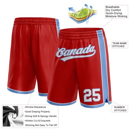 Personalized Red White-Light Blue Authentic Basketball Shorts Team Custom Name and Number