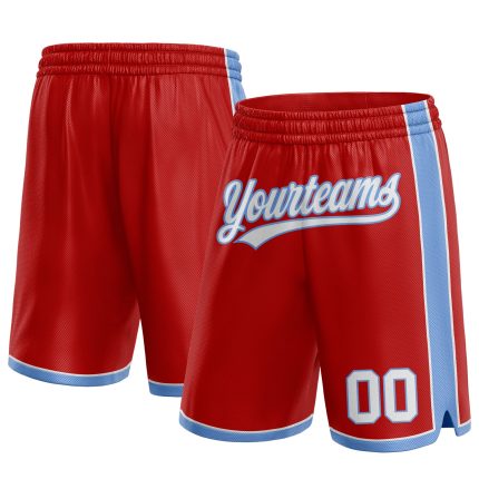 Personalized Red White-Light Blue Authentic Basketball Shorts Team Custom Name and Number