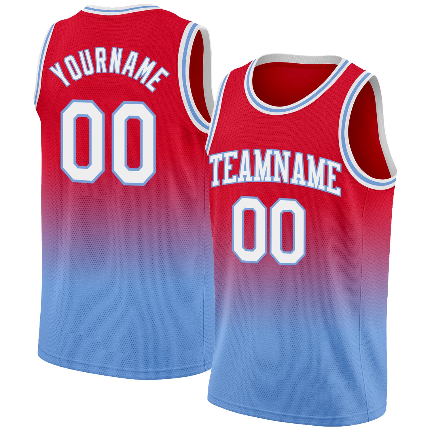 Personalized Red White-Light Blue Authentic Fade Fashion Basketball Jersey Team Custom Name and Number