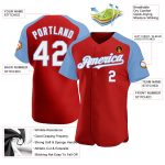 Personalized Red White-Light Blue Authentic Raglan Sleeves Baseball Jersey Team Custom Name and Number