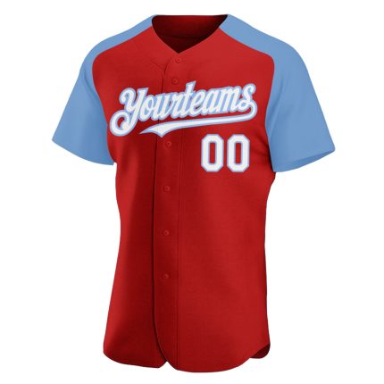 Personalized Red White-Light Blue Authentic Raglan Sleeves Baseball Jersey Team Custom Name and Number