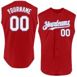 Personalized Red White-Light Blue Authentic Sleeveless Baseball Jersey