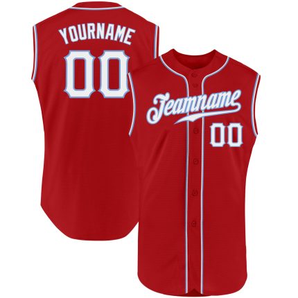Personalized Red White-Light Blue Authentic Sleeveless Baseball Jersey Team Custom Name and Number