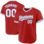 Personalized Red White-Light Blue Authentic Throwback Baseball Jersey Team Custom Name and Number