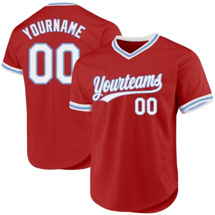 Personalized Red White-Light Blue Authentic Throwback Baseball Jersey Team Custom Name and Number