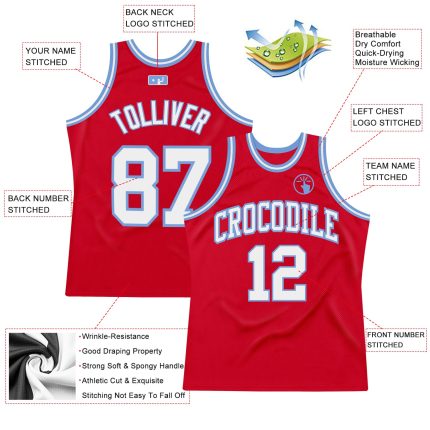 Personalized Red White-Light Blue Authentic Throwback Basketball Jersey