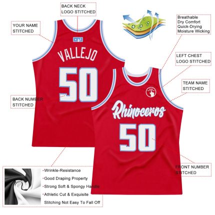 Personalized Red White-Light Blue Authentic Throwback Basketball Jersey Team Custom Name and Number
