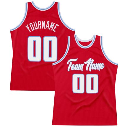 Personalized Red White-Light Blue Authentic Throwback Basketball Jersey Team Custom Name and Number