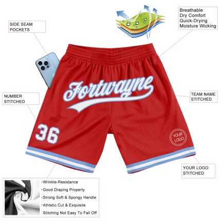 Personalized Red White-Light Blue Authentic Throwback Basketball Shorts