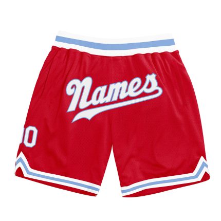 Personalized Red White-Light Blue Authentic Throwback Basketball Shorts Team Custom Name and Number