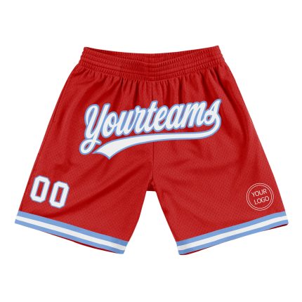 Personalized Red White-Light Blue Authentic Throwback Basketball Shorts