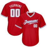Personalized Red White-Light Blue Authentic Throwback Rib-Knit Baseball Jersey Shirt Team Custom Name and Number