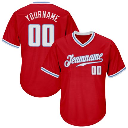 Personalized Red White-Light Blue Authentic Throwback Rib-Knit Baseball Jersey Shirt Team Custom Name and Number