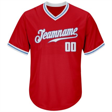 Personalized Red White-Light Blue Authentic Throwback Rib-Knit Baseball Jersey Shirt Team Custom Name and Number