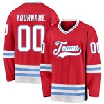 Personalized Red White-Light Blue Hockey Jersey Team Custom Name and Number