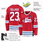 Personalized Red White-Light Blue Hockey Jersey Team Custom Name and Number