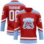 Personalized Red White-Light Blue Hockey Lace Neck Jersey Team Custom Name and Number