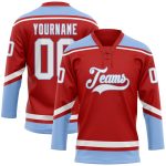 Personalized Red White-Light Blue Hockey Lace Neck Jersey Team Custom Name and Number