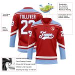Personalized Red White-Light Blue Hockey Lace Neck Jersey Team Custom Name and Number