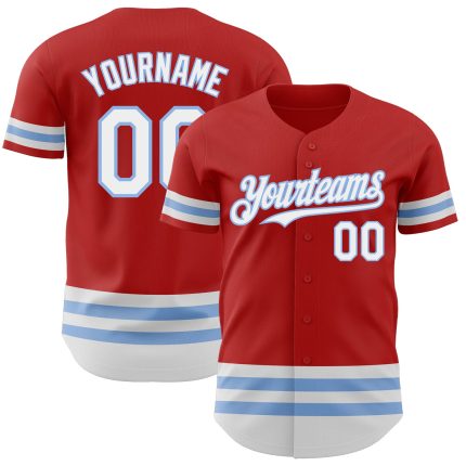 Personalized Red White-Light Blue Line Authentic Baseball Jersey Team Custom Name and Number