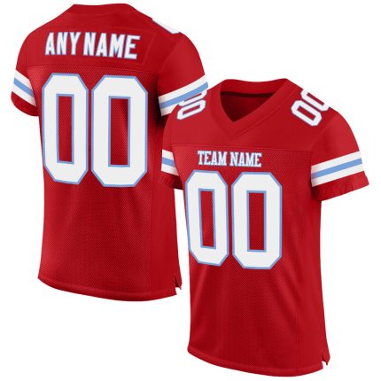Personalized Red White-Light Blue Mesh Authentic Football Jersey Team Custom Name and Number