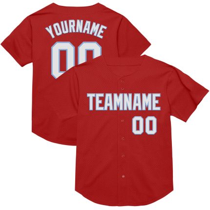 Personalized Red White-Light Blue Mesh Authentic Throwback Baseball Jersey