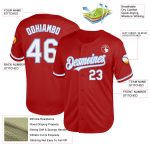 Personalized Red White-Light Blue Mesh Authentic Throwback Baseball Jersey Team Custom Name and Number