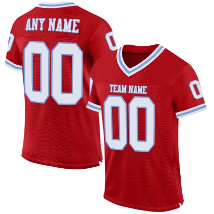 Personalized Red White-Light Blue Mesh Authentic Throwback Football Jersey Team Custom Name and Number