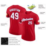 Personalized Red White-Light Blue Performance T-Shirt Team Custom Name and Number